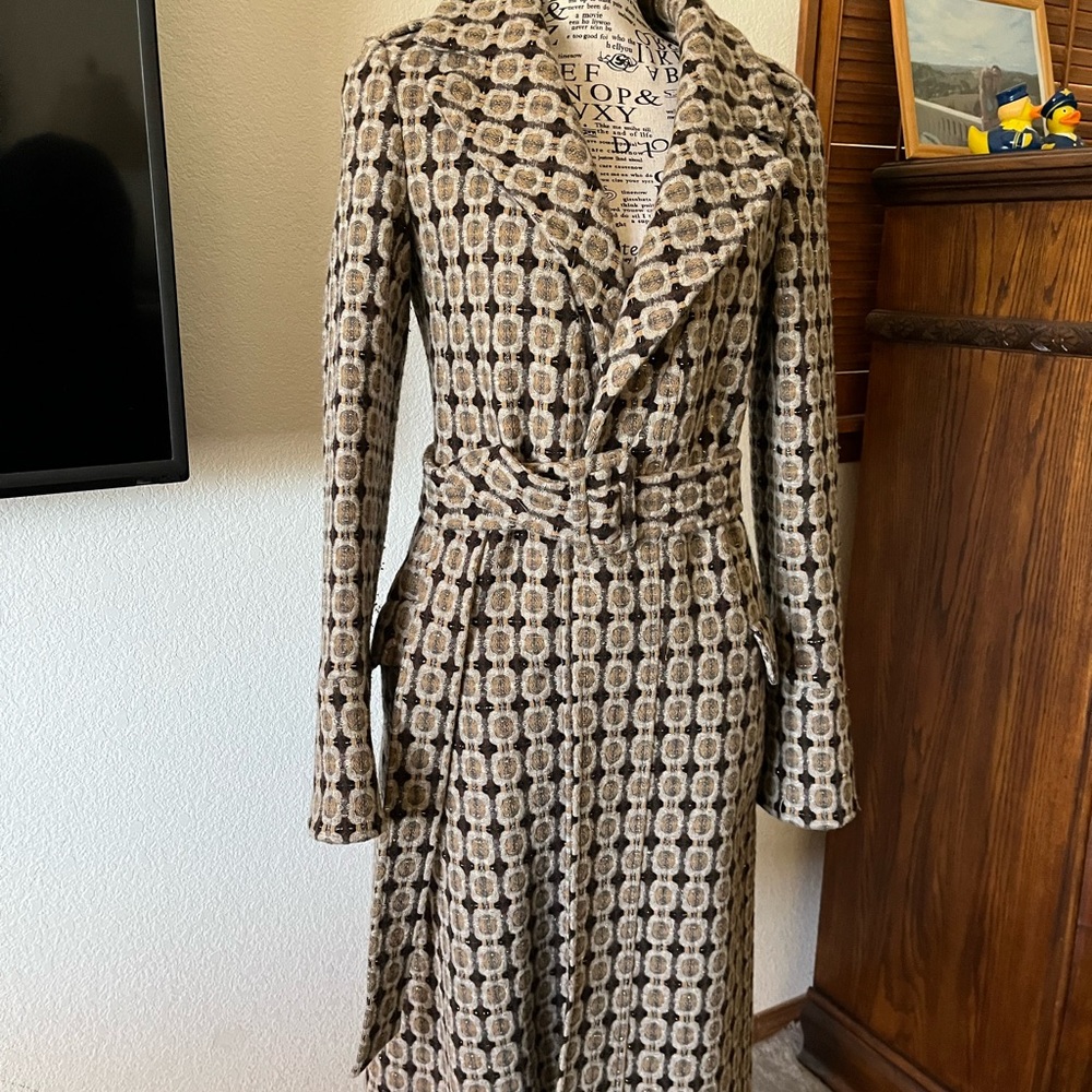Stylish Brown Patterned Juicy Couture Women's long coat. Rarely worn.